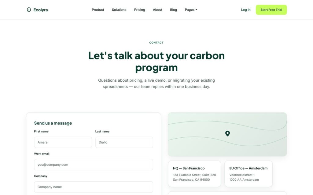 Ecolyra contact page